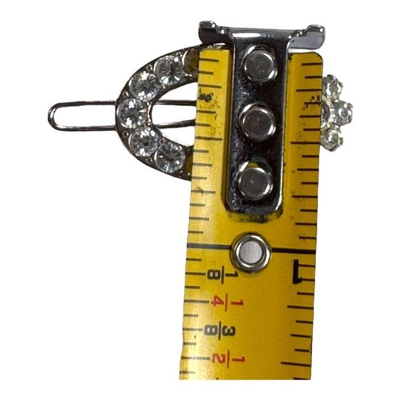 Vintage Joomi Signed Oval Hair Clip Rhinestones & Floral Accent Silver Tone 1.5" - Picture 5 of 5